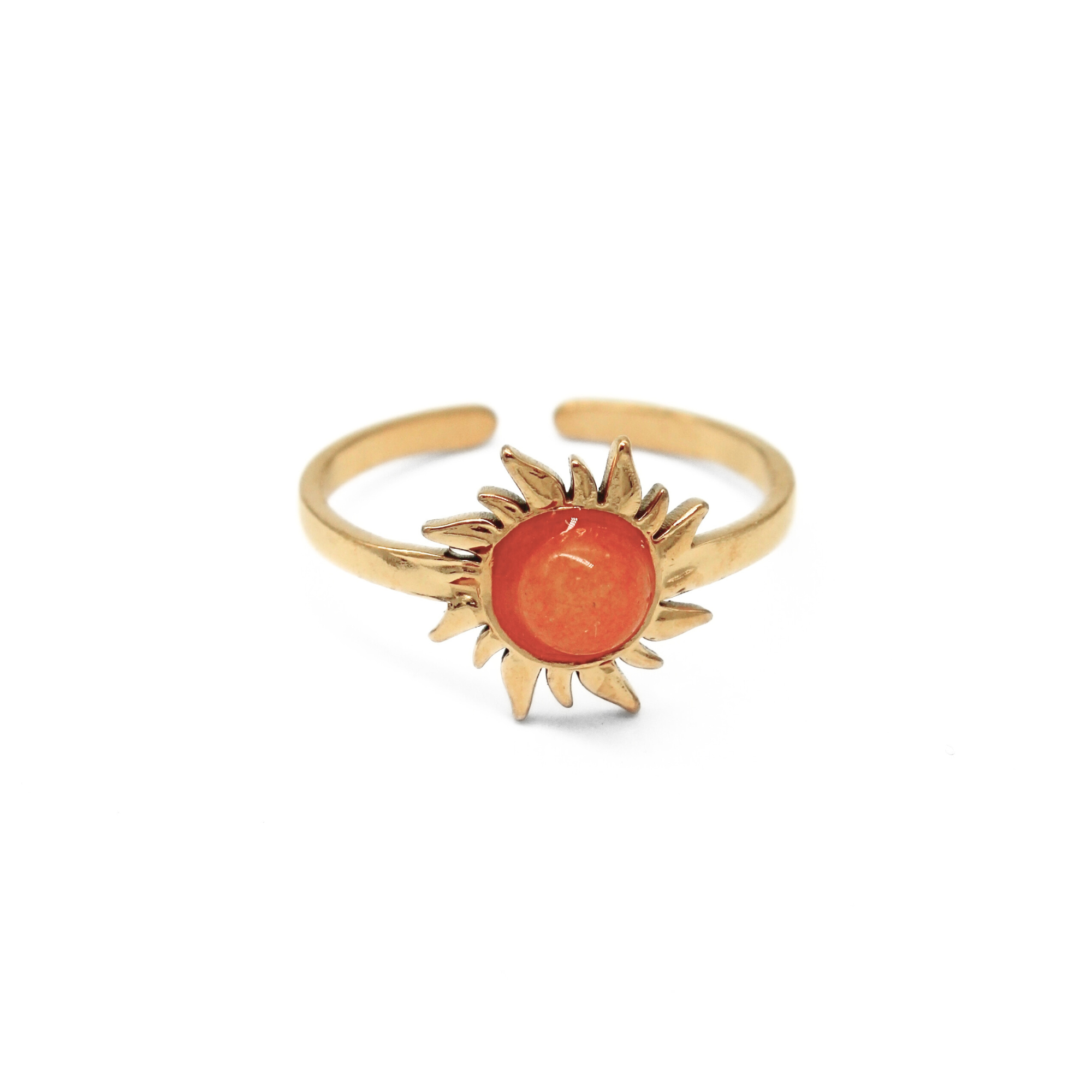 Sunflower - Ring - Stainless Steel - Adjustable - Natural Stone