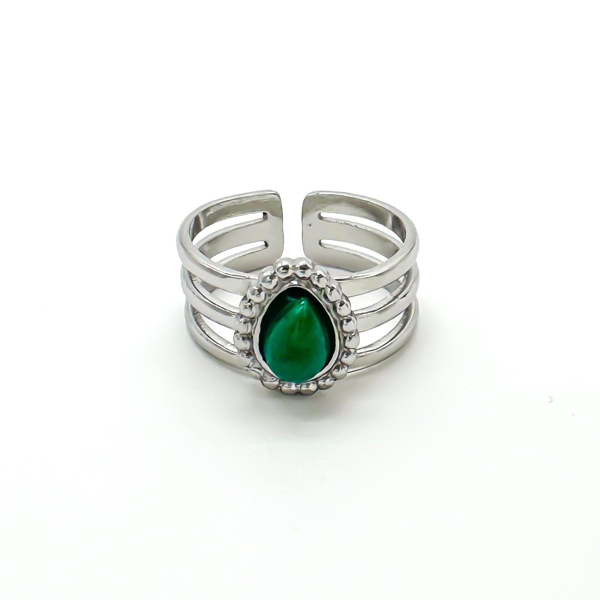 Menthe - Ring - Natural Stone - Stainless Steel - Adjustable