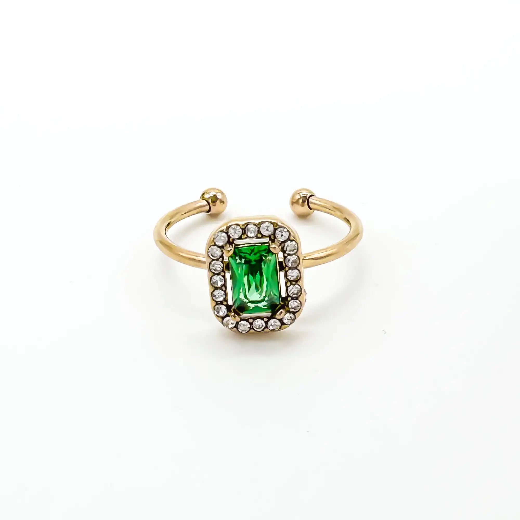 Square Rhinestone - Ring - Gold - Adjustable