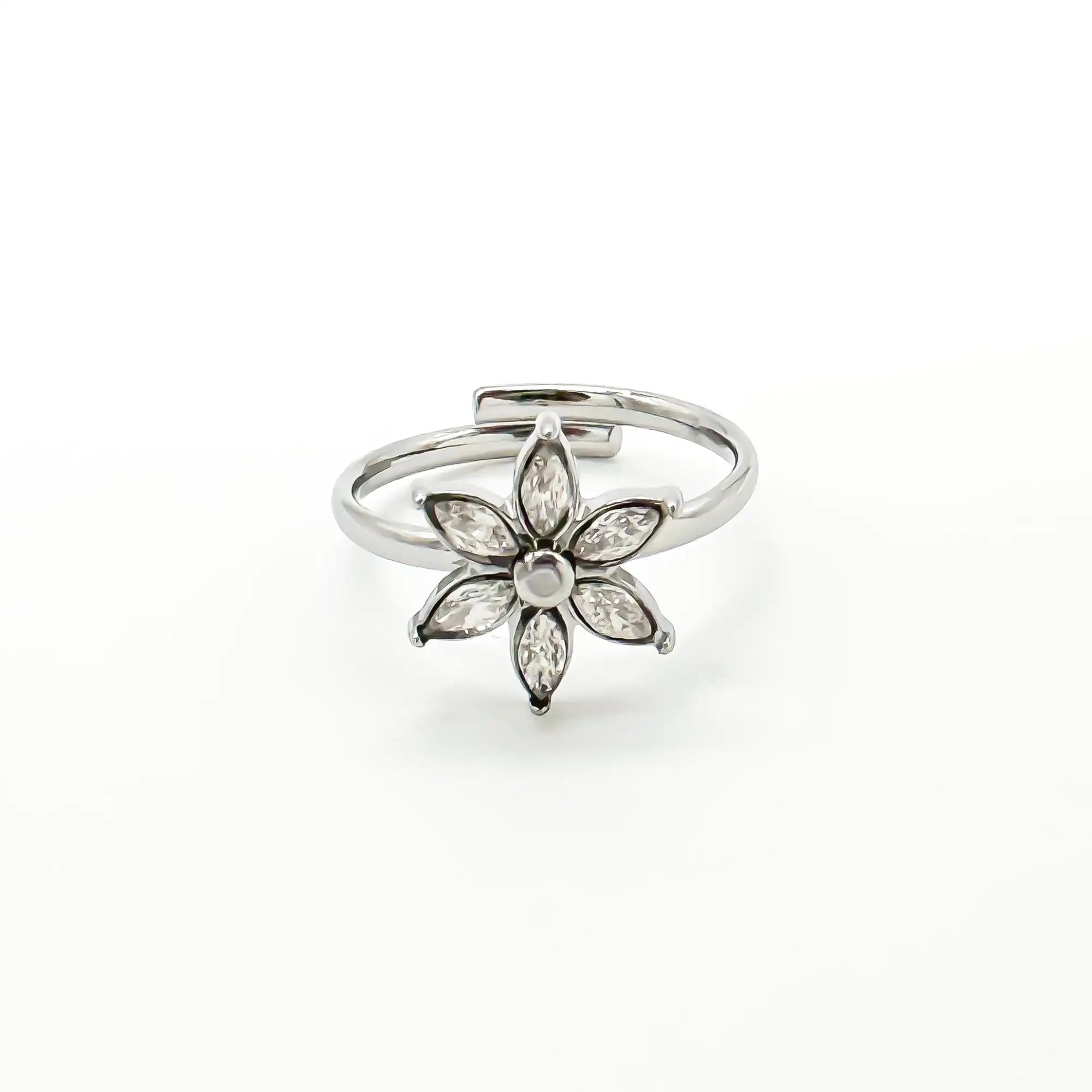 Shiny Flower - Ring - Stainless Steel - Adjustable