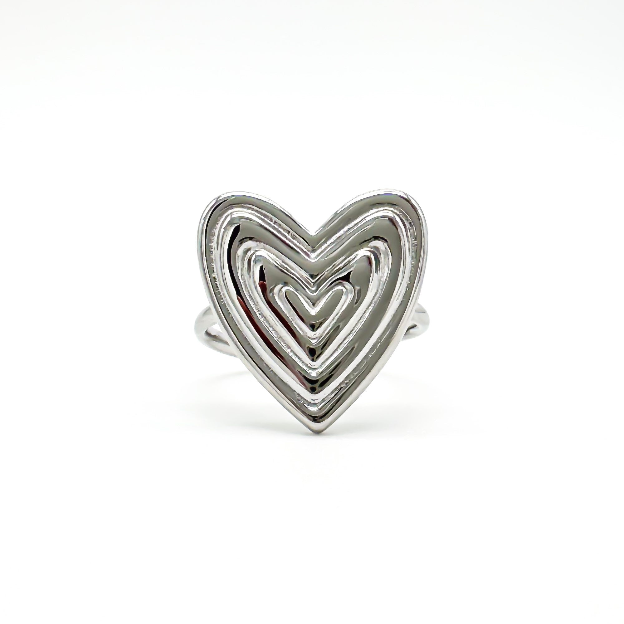 Groovy Heart - Ring - Stainless Steel - Adjustable