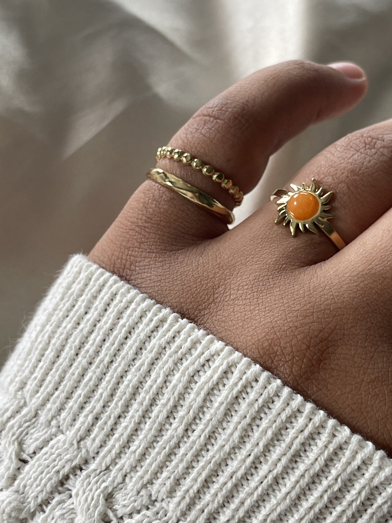 Sunflower - Ring - Stainless Steel - Adjustable - Natural Stone